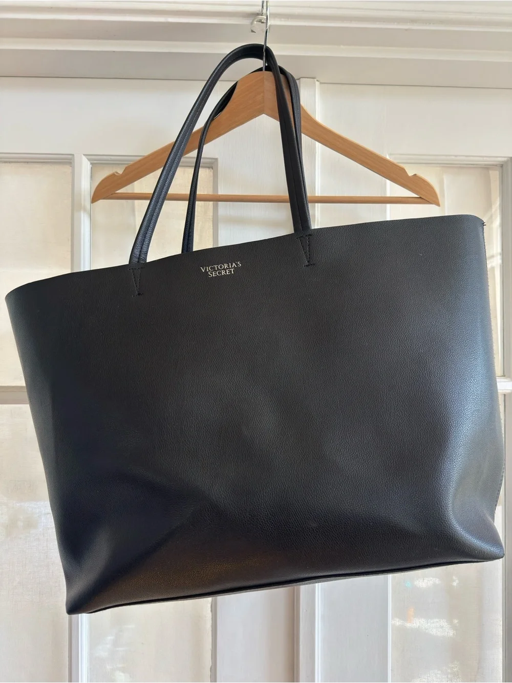 Victoria's Secret Black Pebbled Tote Bag with Gold Logo